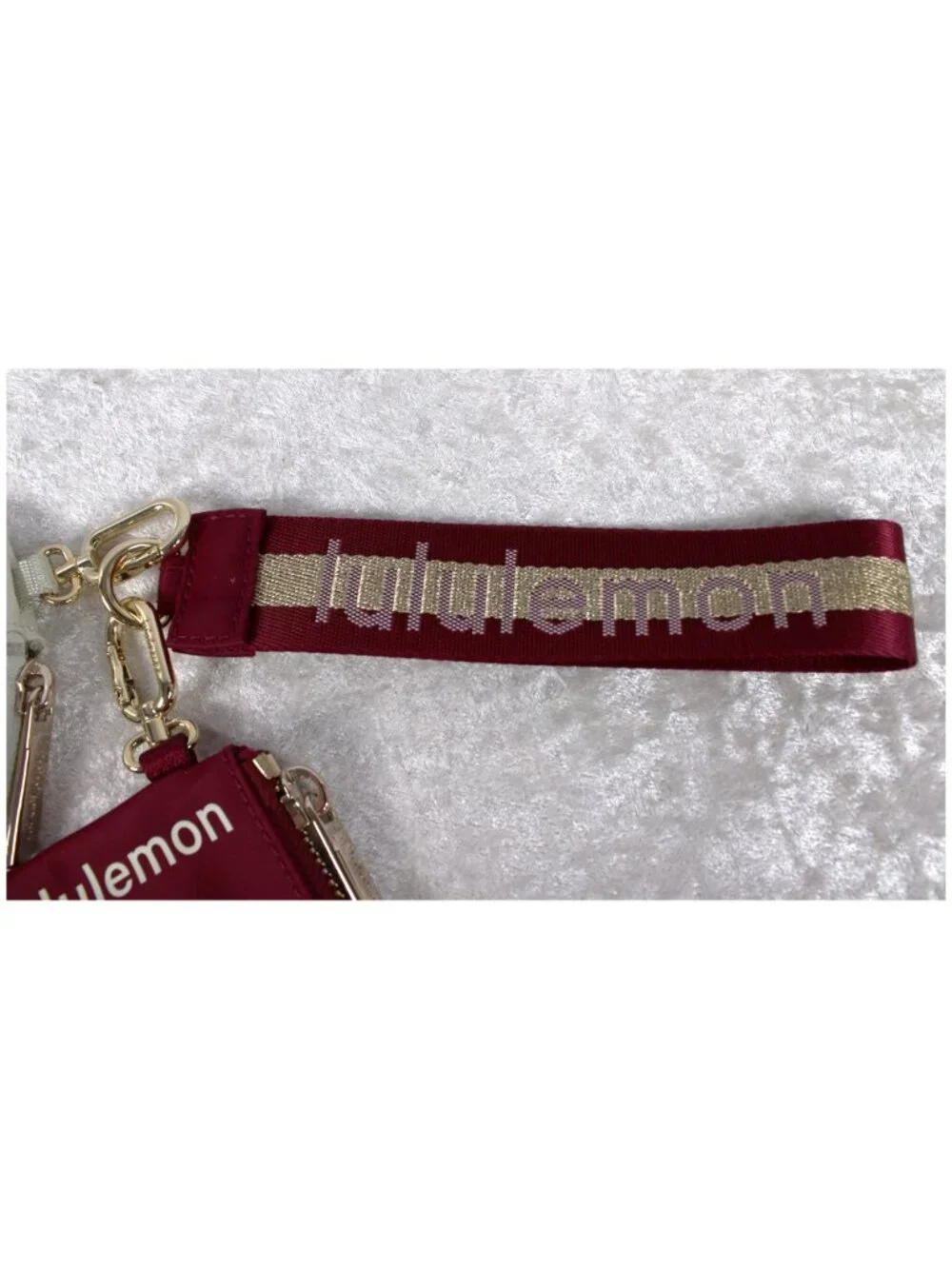 Lululemon Dual Pouch Wristlet Burgundy Cream Gold Hardware NWOT